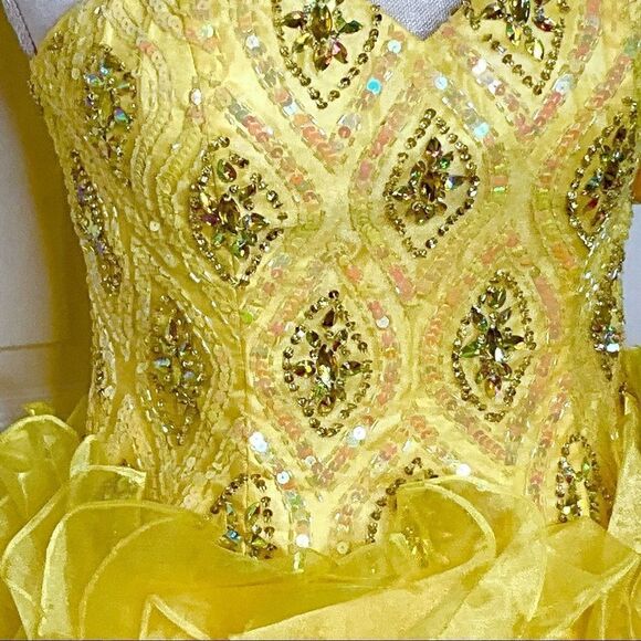 NWT CINDERELLA Size 8 Yellow Rhinestone Tulle Prom/Formal Dress - Picture 3 of 14